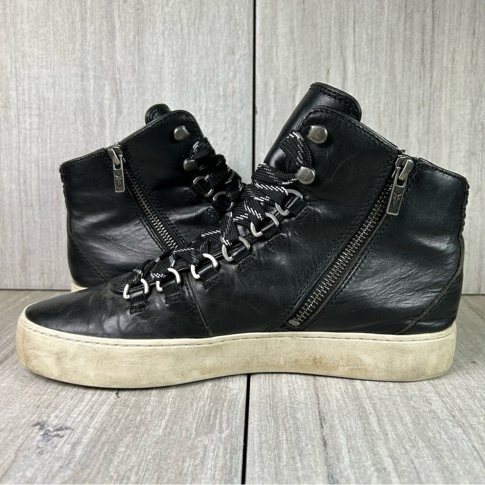 Frye Lena Black Leather‎ High Top Sneaker Lace Up Casual Shoe Women’s Size 7.5 M - Picture 2 of 10